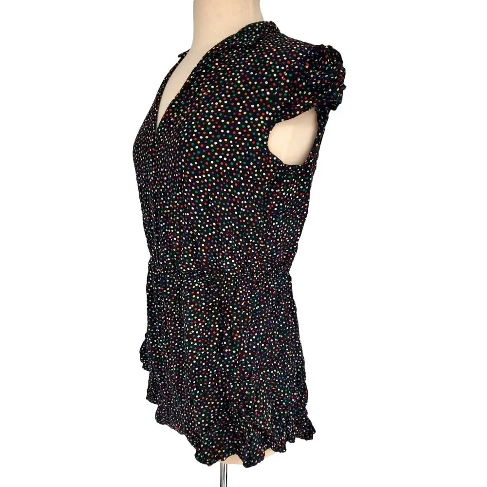 Xhilaration M Romper Shorts Colorful Polka-dot Button-Front Ruffle Short Sleeves